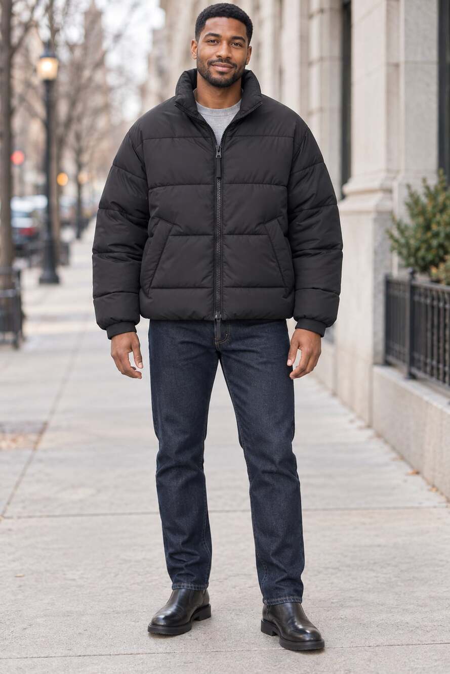 H&M Puffer Jacket Size M Black Water Repellent Windproof Winter Coat